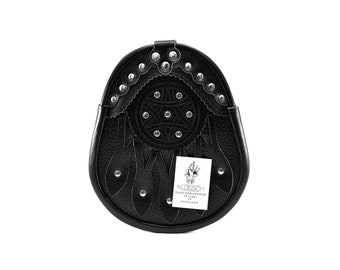 Black Leather Sporran with metal studs