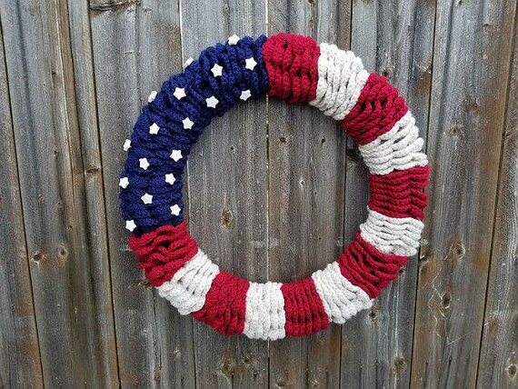 Download Crochet American Flag Wreath PATTERN ONLY Independence Day
