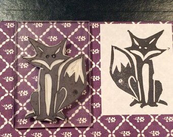 Hand carved sly fox rubber stamp