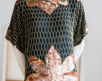 Sequin Top | Black and Copper Sequin Top | Gold Sequin Top | Embroidered Top | Gatsby Top
