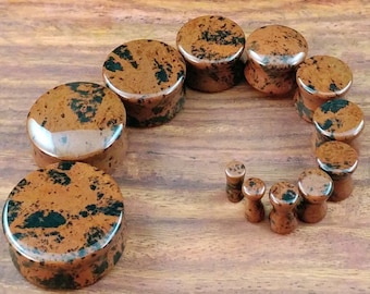 Pair of Mahogany Obsidian Stone Plugs / Gauges For Stretched Ears (25mm, 22mm, 19mm, 16mm, 14mm, 12mm, 10mm, 8mm, 6mm, 5mm, 4mm, 3mm)