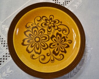 Vintage Decostone Dinner Plate Set of 6 Andre Ponche Homer Laughlin Brown Caramel Flower Power PanchosPorch