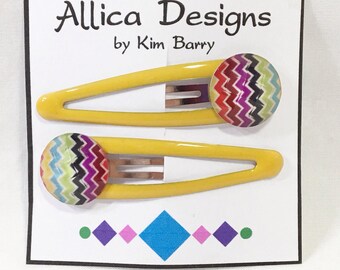 Snap Clips Set of 2 ~ Yellow and Multi Colored Chevron Gems ~ Free Shipping in the US