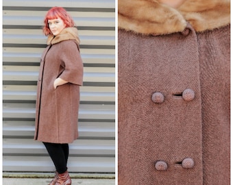 winter coat fur coat long coat wool coat mid century 1950s coat 1960s 50s coat rockabilly swing coat vintage clothing,