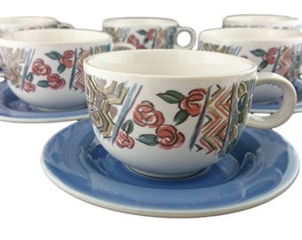 Paysanne Set of six cups & saucers from Hornsea