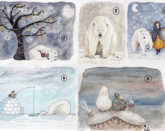 Set of 5 "bear" 2 greeting cards with envelopes - A6 size card