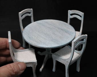 Miniature Shabby Chic Round table and Chairs