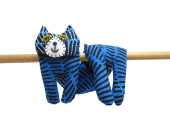 Flat Cat, Hot Cold Rice Bag, Microwave Neck Wrap, Rice Heating Pad, Hot Cold Therapy Pack, Black Blue White Dot Fabric, Cat Lover Gift