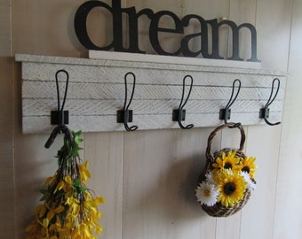 Reclaimed Wood Coat Rack- Farmhouse Decor- Entryway Organizer- Coat Rack Wall Mount- Wood Wall Art- Rustic Towel Rack- Coat Hook- Hat Rack
