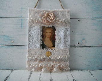 marie antoinette hang tag lace decor french country mixed media art tag lace collage door decor cottage chic victorian style art canvas art