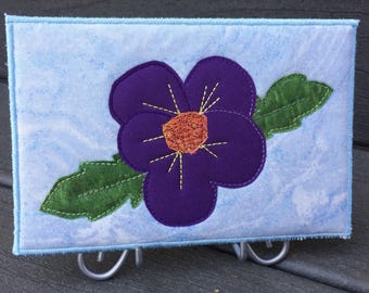 Purple Violet Flower - Fabric Postcard - Small Quilt Art - Greeting Card - Fiber Art - Flower Lover - Home Decor - Mom Gift - Gift for Her