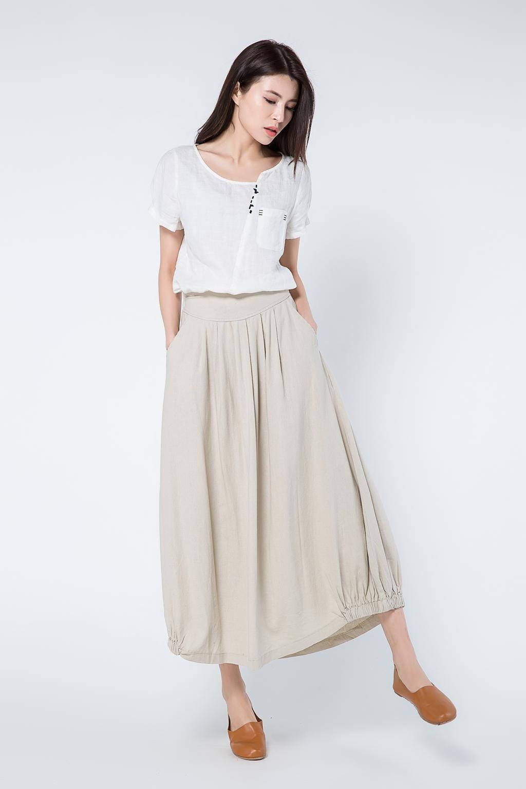 beige linen skirts full length skirt linen skirt long linen