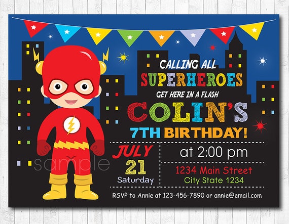 Flash invitación superhéroe invitación invitación cumpleaños Flash invitación superhéroe invitación invitación cumpleaños