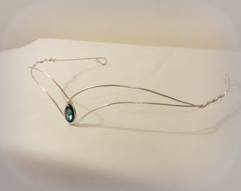 Medieval Renaissance circlet mermaid elven tiara pagan fantasy SILVER celtic swarovski elements bermuda Blue