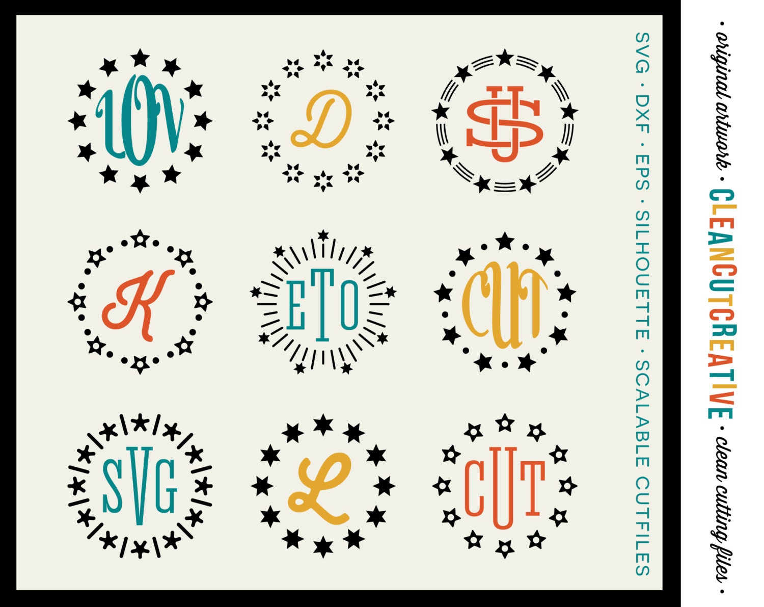 SVG Star Circle Monogram Frames svg Circle Monograms stars - DXF EPS monogram frame svg bundle 