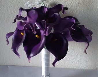 Purple Calla lily Bridal Wedding Bouquet & Boutonniere
