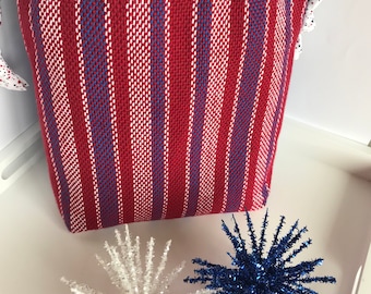 Handwoven Knitter’s Project Bag | Crochet Project Bag | Red White Blue Project Bag | One Of A Kind | Unique Bag | Gift For Her | Knitting