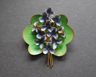 Painted enamel violets brooch