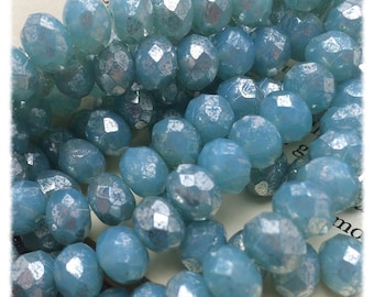 Mercury Aqua Blue 7x5mm Czech Glass Rondells