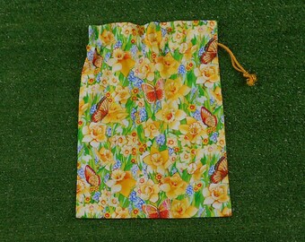 Daffodils small drawstring bag, cotton gift bag, treasure bag