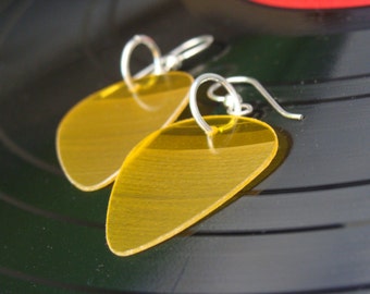 Yellow Vinyl Record Earrings - Handmade Guitar Picks made from Vinyl Records - Fashion Gift for Rockers, Musicians - Hit Record Earrings