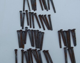 Antique vintage industrial 50 x rose head iron hand cut nails , old shop stock , building renovation ,art Sculpture
