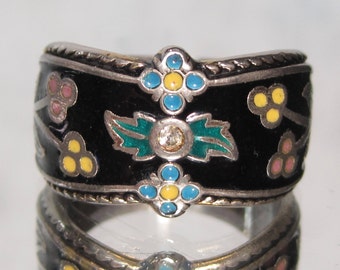 Vintage Sterling Silver Enameled Ring Sz 8.75 M100