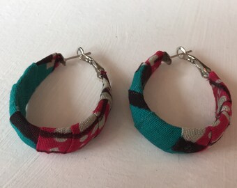African print fabric hoop earrings