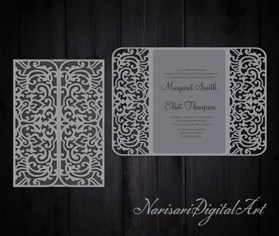 Download Intricate 5x7'' Gate fold Wedding Invitation Card Template