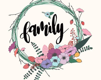 Instant Download - Room/Home Decor - Hand-Lettered Sign "Family" Wreath