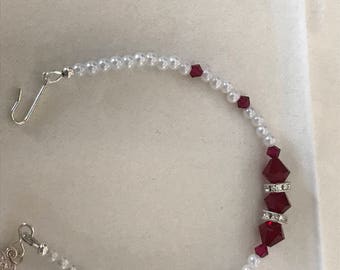 Ruby red swarovksi crystal bracelet with pearls