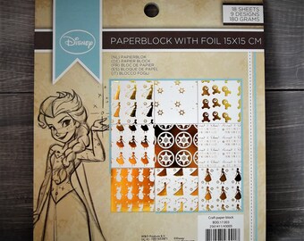 Disney paper, paper 15 x 15, gold and white sheets, scrapbooking, cardmaking, crafting - frozen