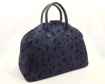 Mary Poppins Style Carpet Bag Handbag/ Travel Bag/ Flocked Denim