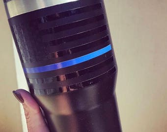 Thin blue line double wall steel tumbler -cold drink- police-sheriff -chp - fire - valentine's gift - stocking stuffer - cup - hot coffee -