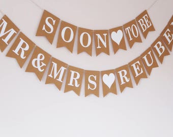 Wedding, Engagement, Bridal shower decoration, Soon to be Mr and Mrs bunting personalised