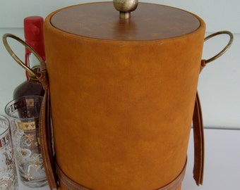 Vintage Brown Suede and Faux Leather Ice Bucket