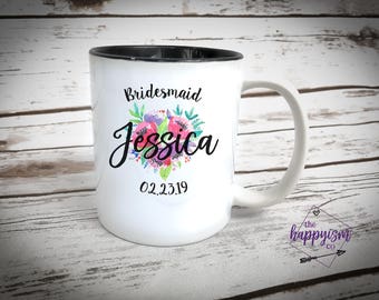 SALE Bridesmaid mug, Bridesmaid coffee mug, Bridal party gift, Bridesmaid mug with flowers, Happyism, Personalized mug, Bridesmaid gift