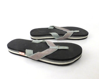 1980s Flip Flops Vintage Sandals Gray Black Stripe Foam 80s Eighties Thick size 10