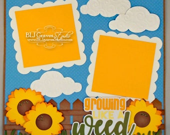 Premade Scrapbook Page 12x12 Layout Growning Like A Weed, Boy Girl Baby Paper Piecing Handmade 12