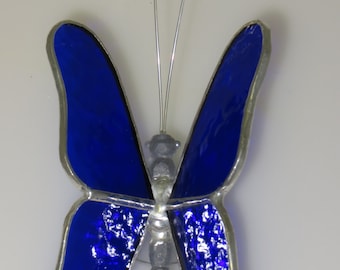 Stained Glass Butterfly Suncatcher with Cobalt Blue Wings (BUT002)