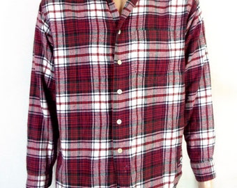 vtg 90s J.Crew Red/White Flannel Plaid Shirt Button Down GRUNGE sz M