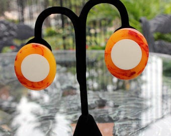 Bakelite and Lucite Inlaid Dot Earrings - AS IS, Bakelite Jewelry