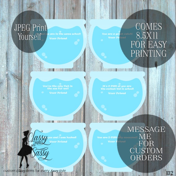 Fish Bowl Valentine DIY printable, Gold Fish Valentine Card-132