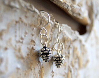 Sterling Silver Pine Cone Earrings - Pinecone Charms