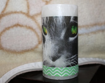 custom candle cat green eyes