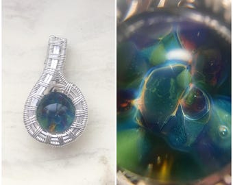 Sterling Silver Wire Wrapped Borosilicate Glass Pendant, Boro Glass Pendant, Heady Wire Wrapped Pendant, Heady Glass Pendant, Boro Pendant