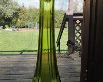 Vintage Tall Green Swung Glass Vase Viking