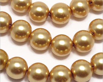 20 10mm gold Czech glass pearl beads