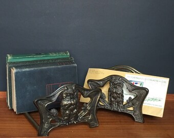 Judd Mfg. Owl Desk Set, Book Rack & Letter Holder, Art Nouveau