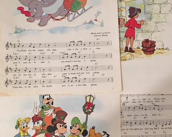 Disney Christmas Ephemera, Childrens' Christmas Carols, 18 Pages Lot Loose Ephemera